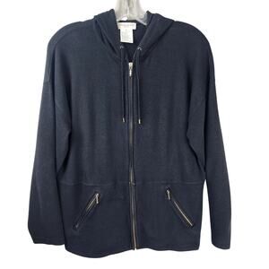 Jones New York Hooded Cotton Zipped Jacket - Black - Medium